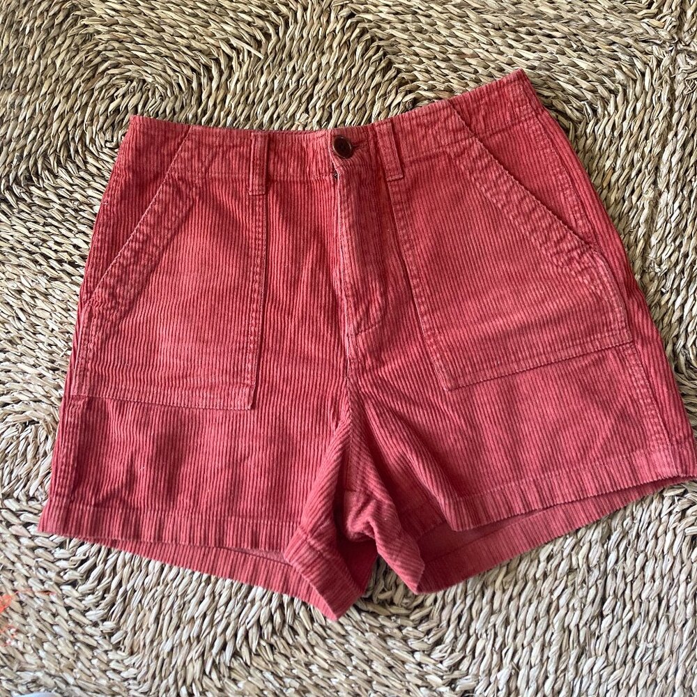 Marine Layer Women's High-Waist Corduroy Shorts in Rust Red